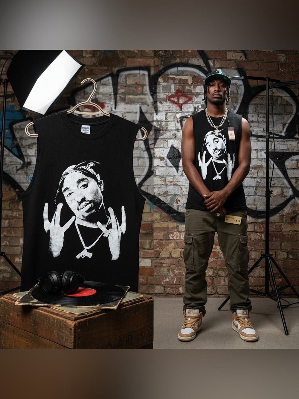 Tupac Shakur Graphic Sleeveless T Shirt Black Small